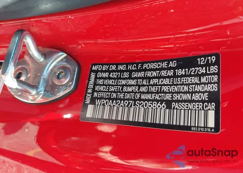 2020 Porsche 911 Carrera из США, поврежденный, VIN WP0AA2A97LS205866